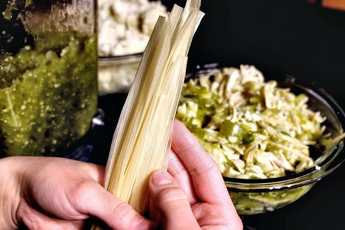 Tearing strips in chicken husks