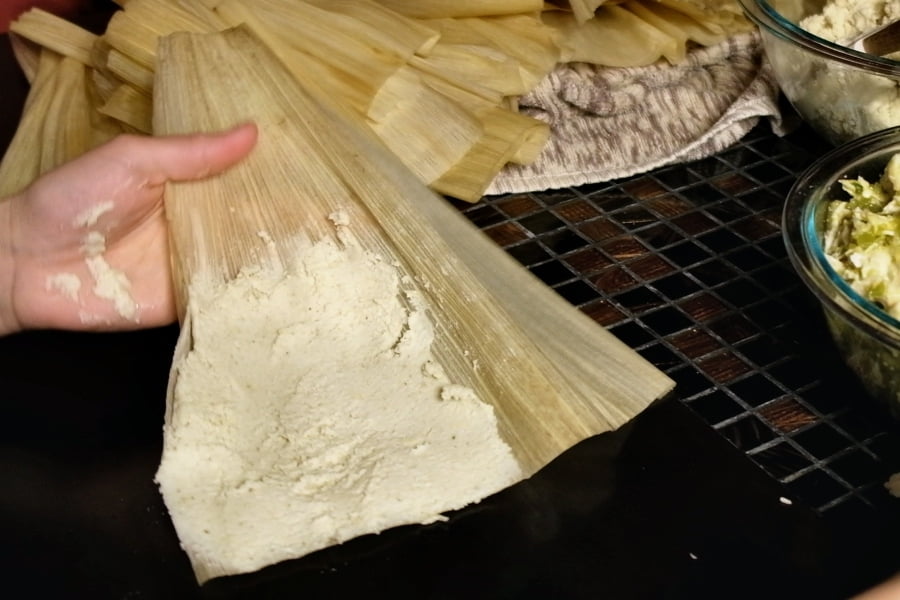 masa on tamale husk