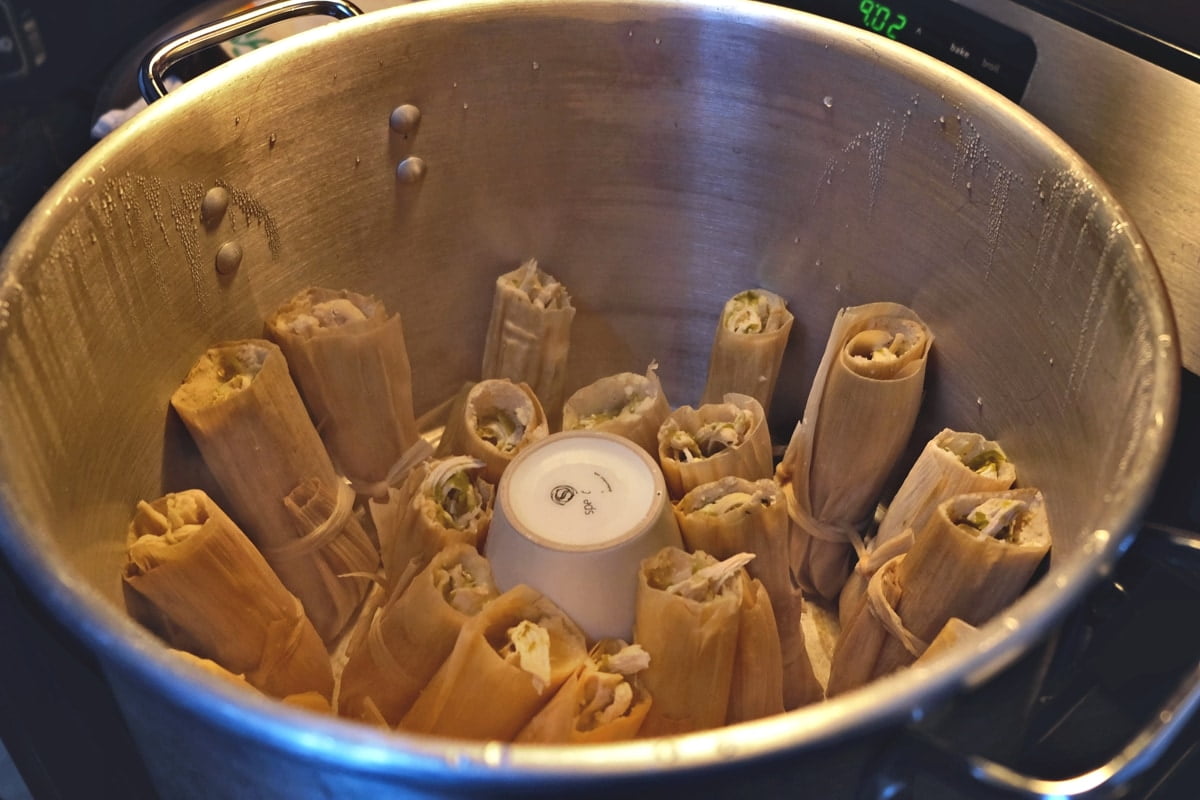 Steaming tamales